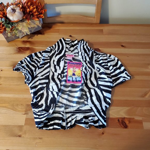 She's Cool - Women's Ruffle Short Sleeve Open Front Bolero Shrugs Zebra print - Picture 8 of 8